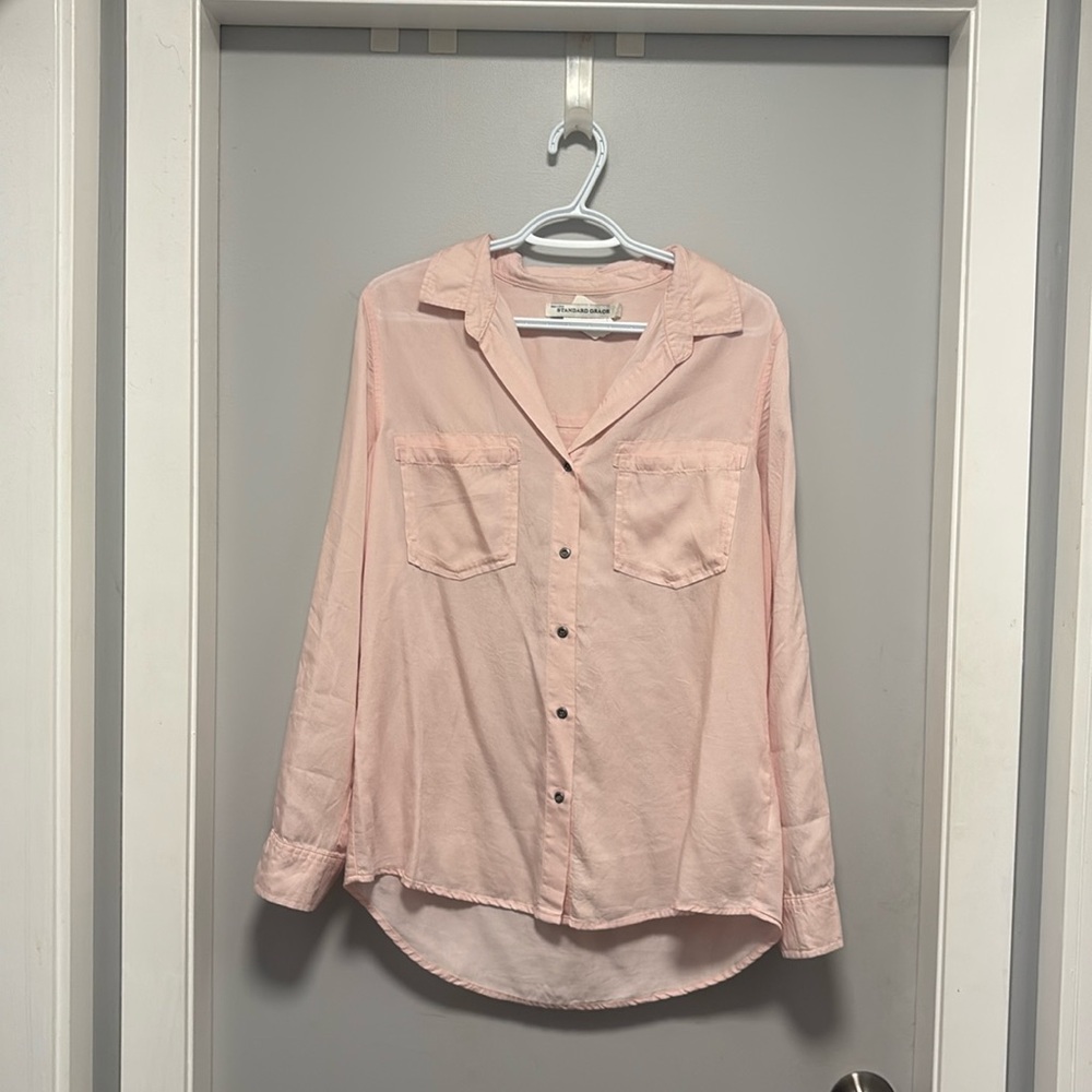 Standard Grace Light Pink Button Up Soft As Heck Blouse